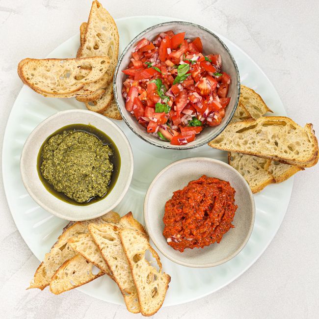 Italian Dips with Pesto, Capsicum, Tomato & Basil