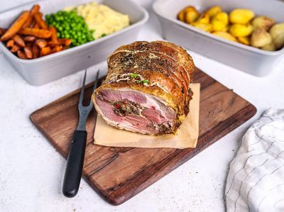 BBQ Saddle Of Lamb with Panzanella Stuffing.