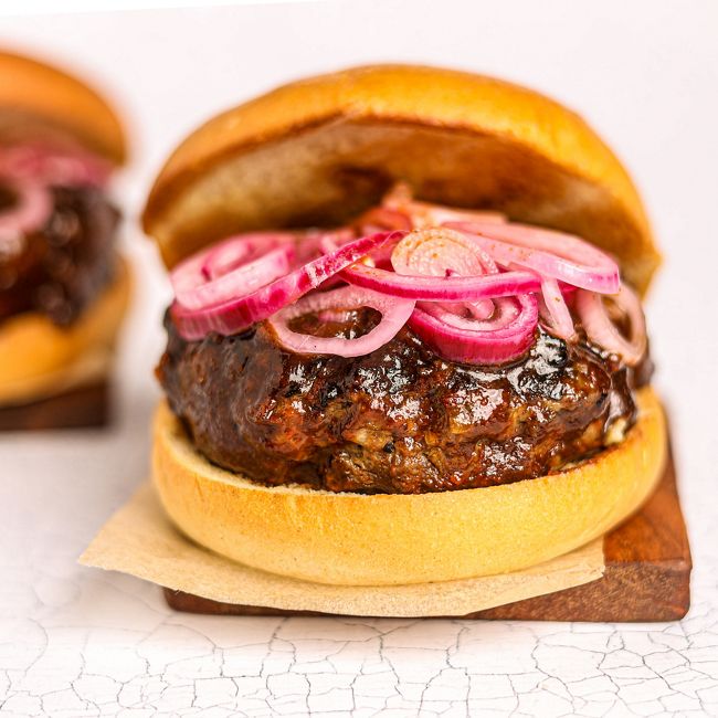 Bulgogi Beef Burger with Pickled Onion on a Brioche Bun