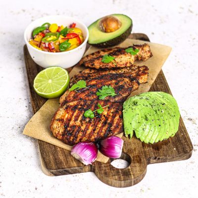 Peri Peri Chicken with Mango, Avocado & Lime Dressing.