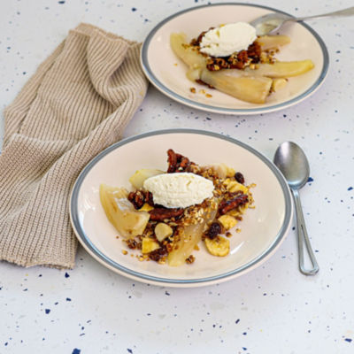 Poached Pears with A Pecan Granola.