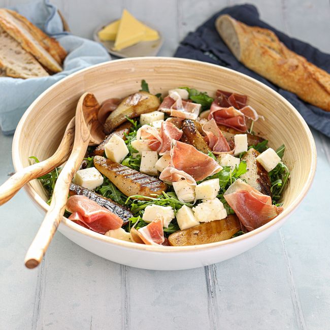 Grilled Pears with Rocket, Prosciutto & Soft Goats Cheese