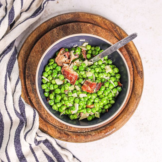 Peas with Bacon, Onions & Cream