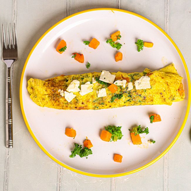 Omelette with Kale, Butternut Squash & Feta