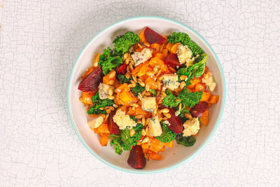 Salad with Butternut Squash, Beetroot, Blue Cheese & Kale.