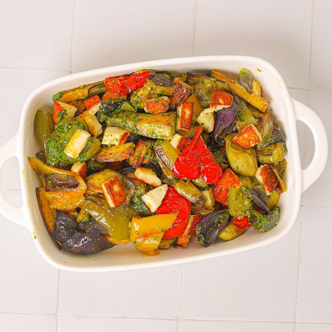 Roast Vegetable, Halloumi & Pesto Salad