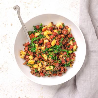 Halloumi, Chorizo & Pearl Barley Salad.