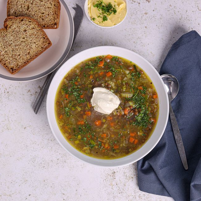 Rhubarb & Lentil Soup with A Ginger Creme Fraiche