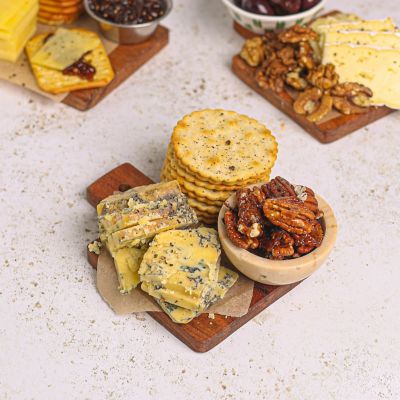 Crackers with Blue Cheese & Candied Pecans.
