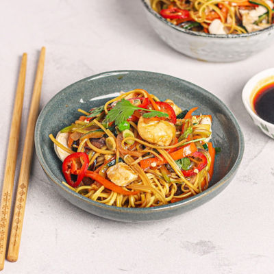 Chicken & Noodle Stir-Fry with Asian Greens.