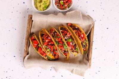 Plant Based 'Beef' Tacos with Iceberg & Tomato Salsa.