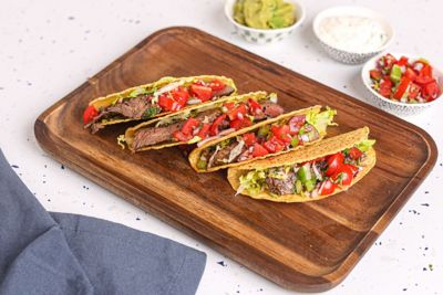 Beef Tacos with Iceberg & Tomato Salsa.