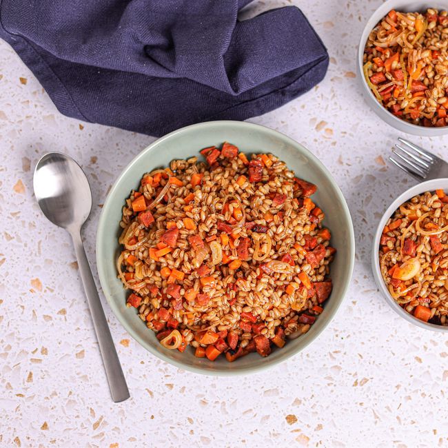 Pearl Barley Salad with Roast Carrot, Chorizo & Fennel