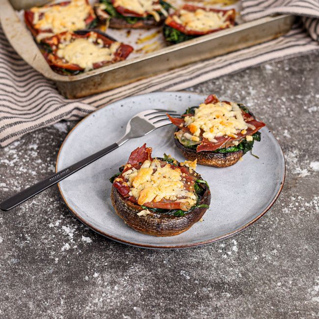 Portobello Mushrooms with Parma Ham, Spinach & Gruyere