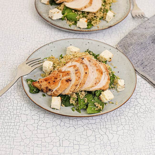 Chicken, Quinoa, Spinach & Feta Salad