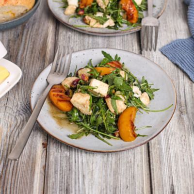 Grilled Peach, Burrata & Pistachio Salad