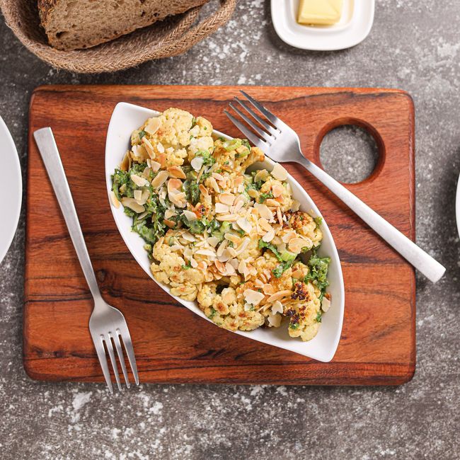 Spicy Coronation Cauliflower with Flaked Almonds