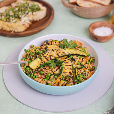 Grilled Zucchini, Pea & Mixed Grain Salad with Mint