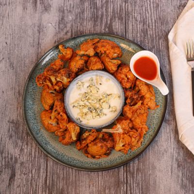 Buffalo Cauliflower Wings with Blue Cheese Dip