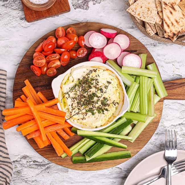 Baked Feta with Rainbow Vegetable Crudités
