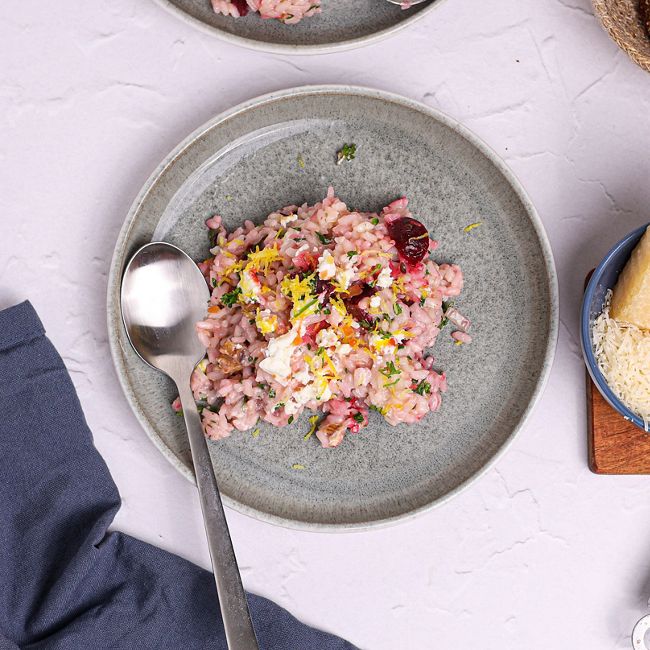 Beetroot Risotto with Goats Cheese & Walnuts