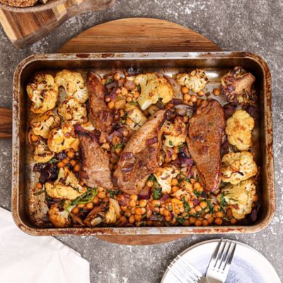 Harissa Lamb, Cauliflower & Chickpea Bake