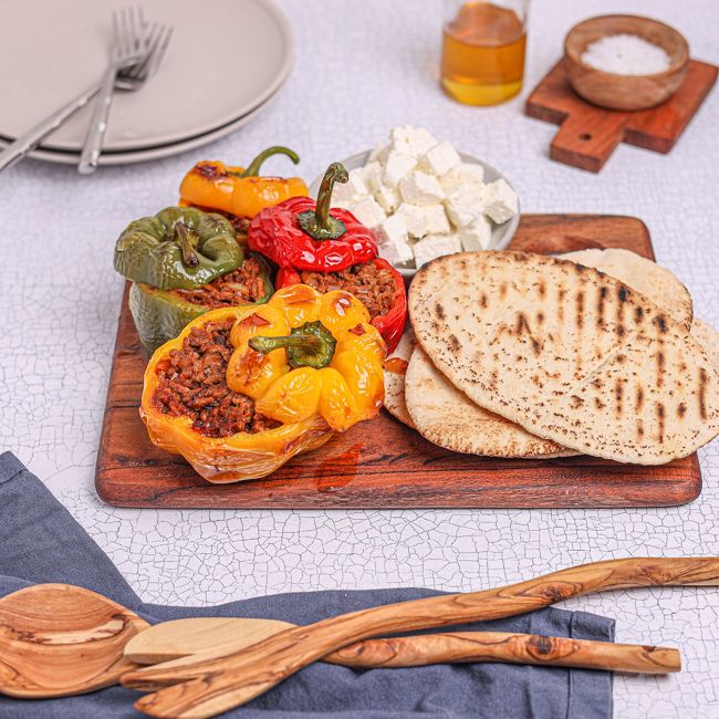 Greek Style Stuffed Peppers with Feta & Pita