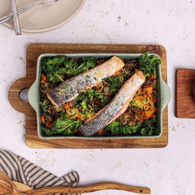 Salmon, Lentil & Kale Traybake