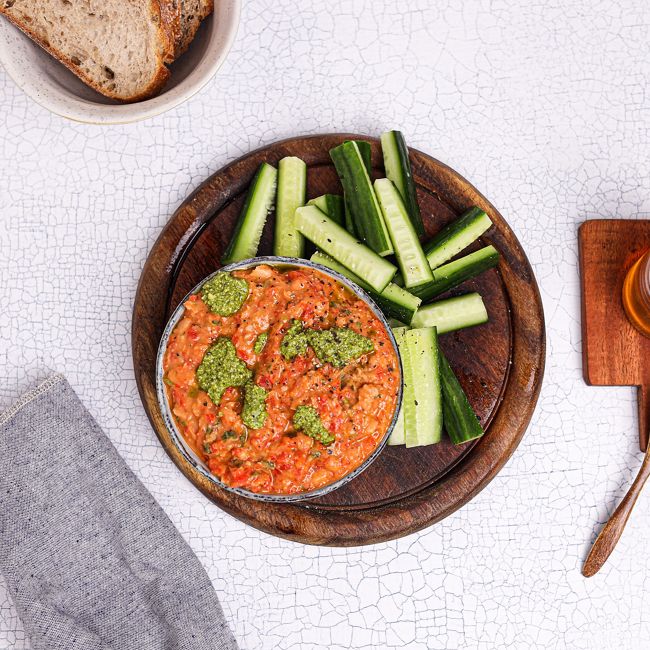 Red Capsicum & Cannellini Bean Dip With Cucumber Sticks