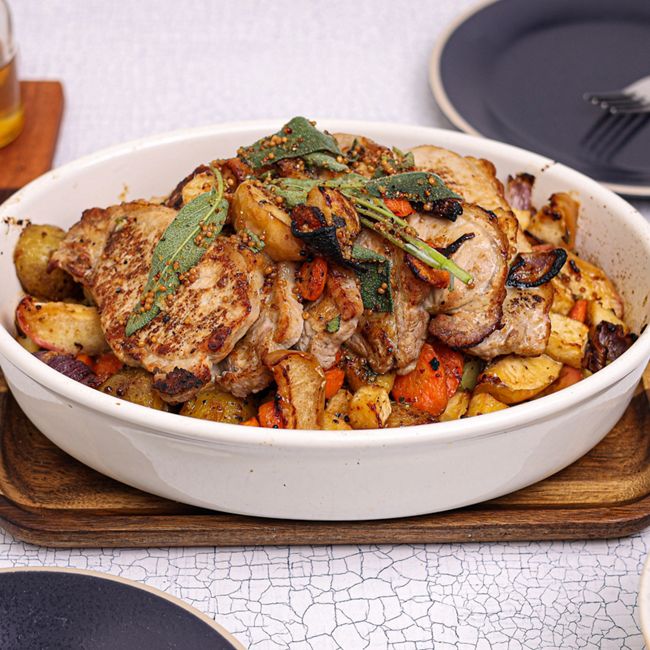 Pork, Apple & Root Vegetable Traybake