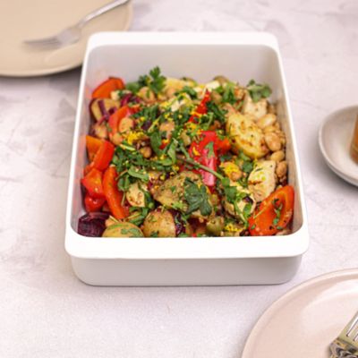 Smoked Tofu, Butterbean & Almond Tray Bake