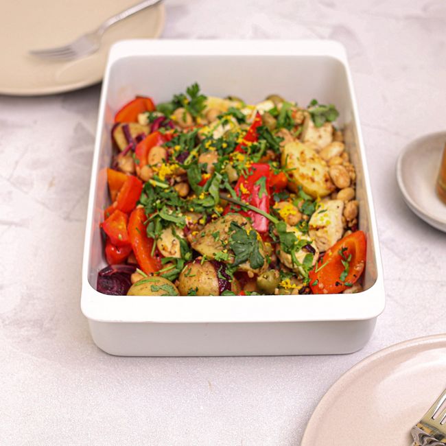 Smoked Tofu, Butterbean & Almond Traybake