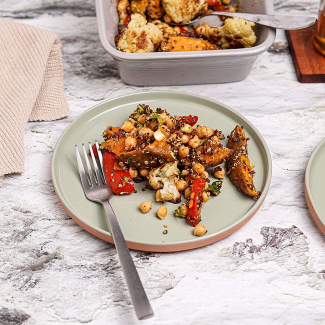 Quinoa, Cauliflower & Sweet Potato Traybake