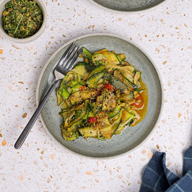 Zucchini with Lemon, Kale & Basil Sauce