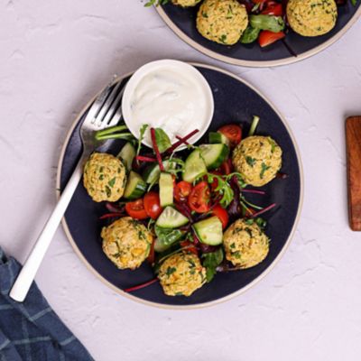 Baked Falafel Salad with Lemon Yoghurt Dressing