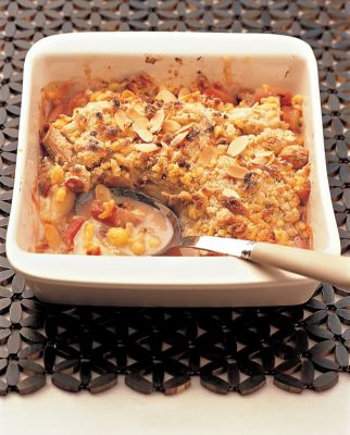 Rhubarb, Pear & Marzipan Crumble