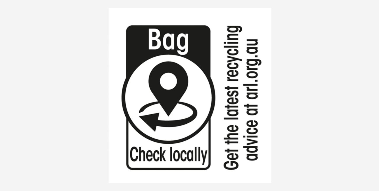 Label: Bag check locally , get the latest recycling advice at arl.org.au