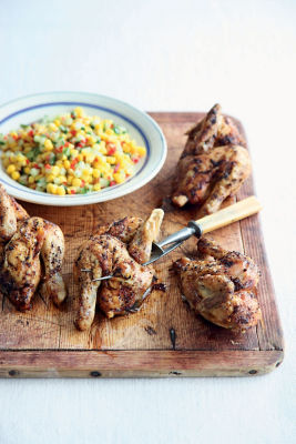 Barbecue Poussin Pieces With Corn And Chilli Salsa