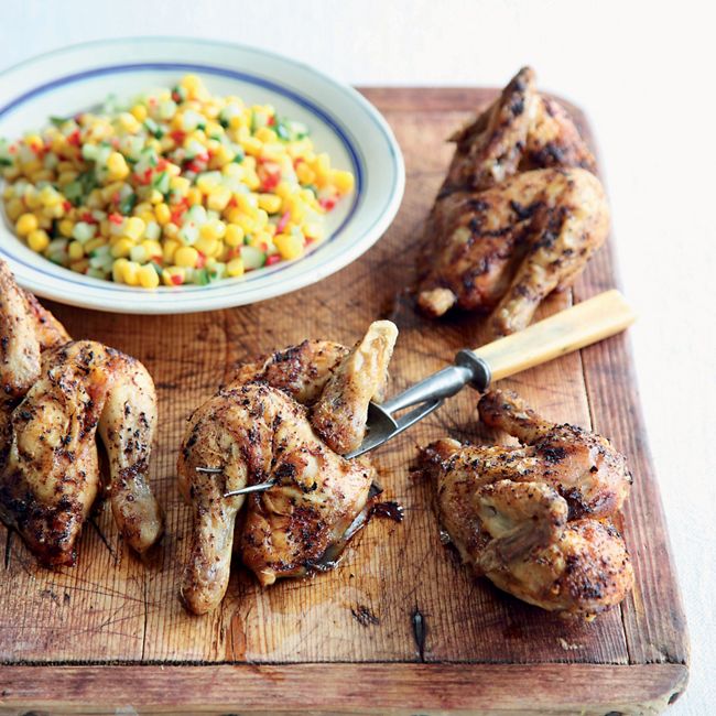 Barbecue Poussin Pieces With Corn & Chilli Salsa