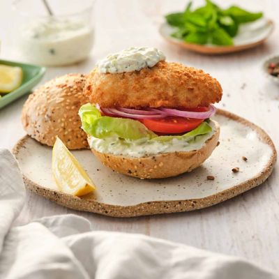 Crispy Fish Burgers with Zucchini Tzatziki