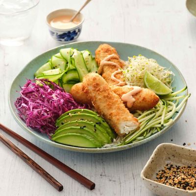 Crunchy Crumbed Flathead Pokebowl