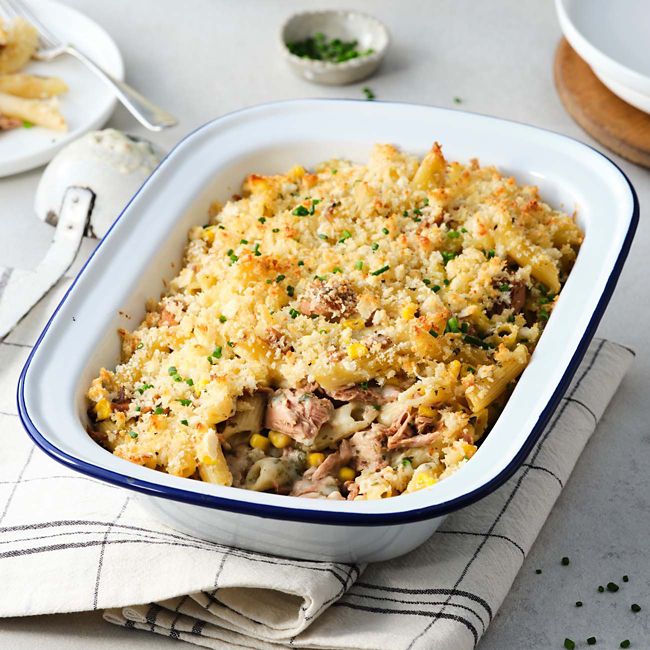 Crunchy Topped Tuna & Corn Pasta Bake