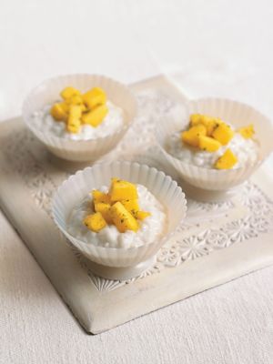 Warm Creamy Coconut Rice With Mango & Lime