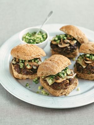 Mushroom & Cheese Burgers With Cucumber Salsa