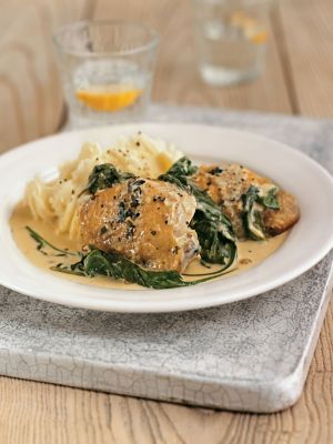 Chicken Thighs With Lemon Crème Fraîche & Greens