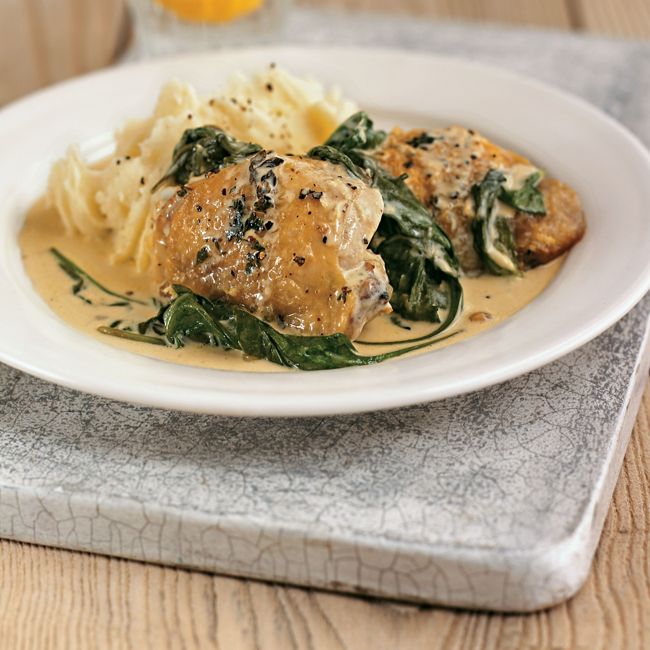 Chicken Thighs With Lemon Crème Fraîche & Greens