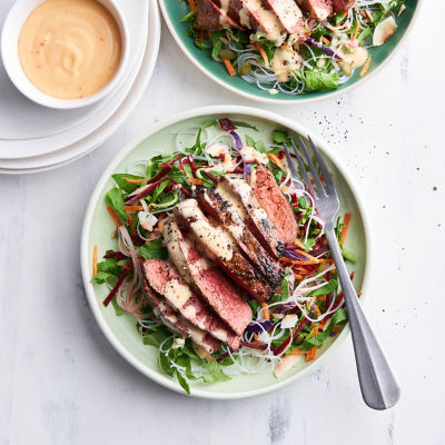 Easy bacon-wrapped steak with salad