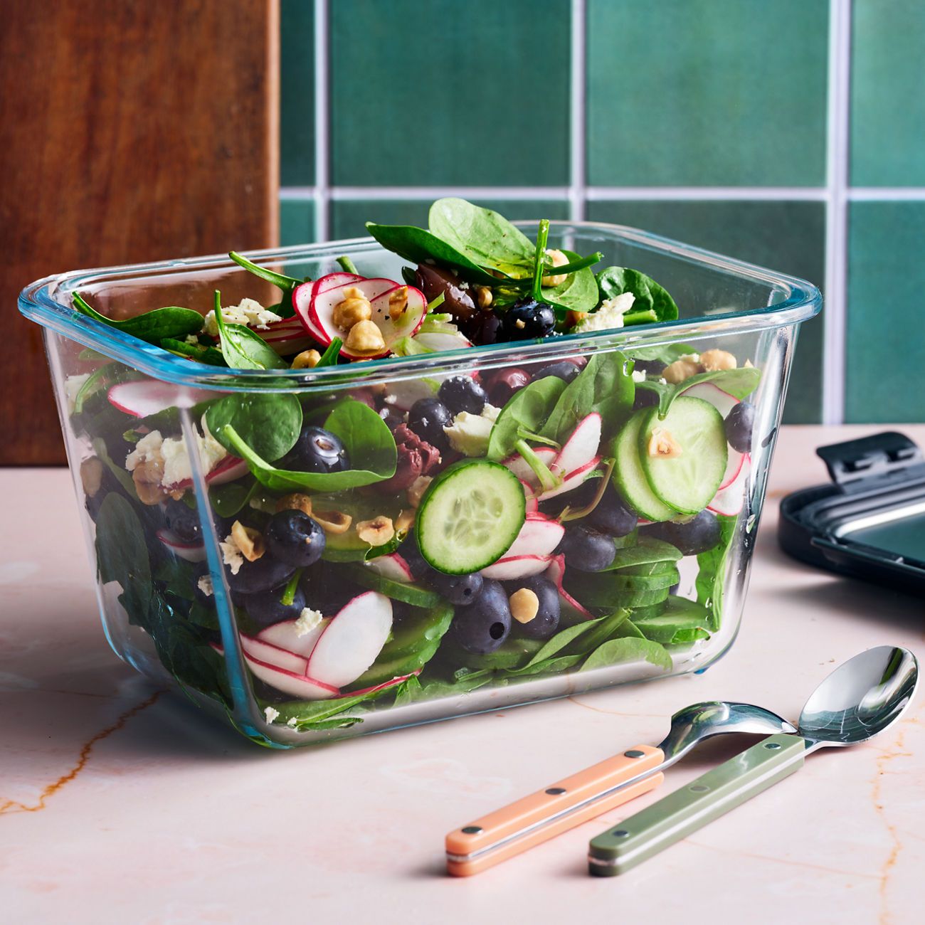 Blueberry, radish & fetta salad in Fissler glass container