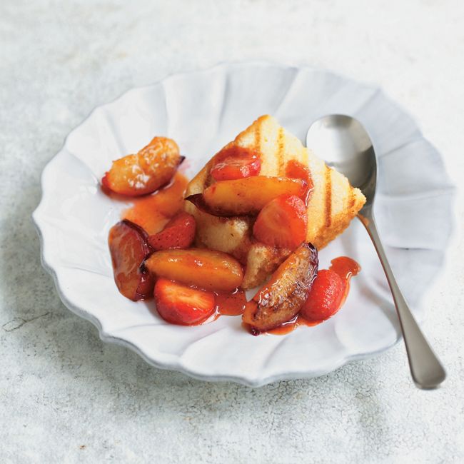 Griddled Madeira Cake With Plum & Berry Compote