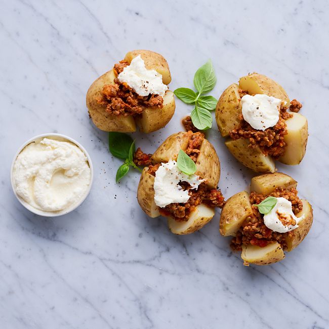 Jacket Potatoes with Ricotta & Basil Leaves